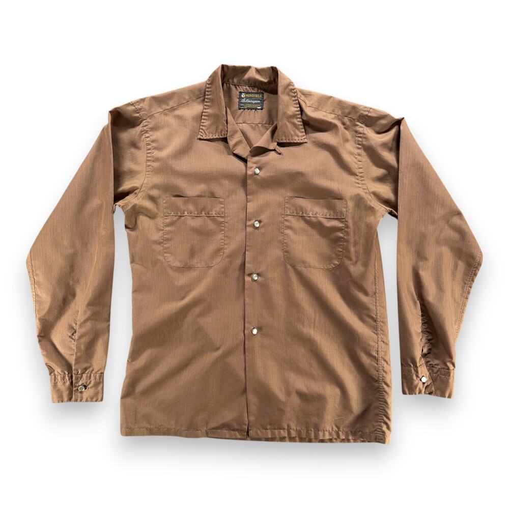 Vintage Kentfield Shirt Adult MEDIUM Brown Loop Collar Silverspun USA Mod 60s